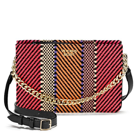 Just In! NWT VS Woven Straw 24/7 Crossbody Purse Stripes Chain - Picture 1 of 11